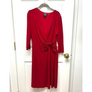 Clara Sun Woo Dress Red Faux Wrap Stretch Travel Lightweight No Iron Size L